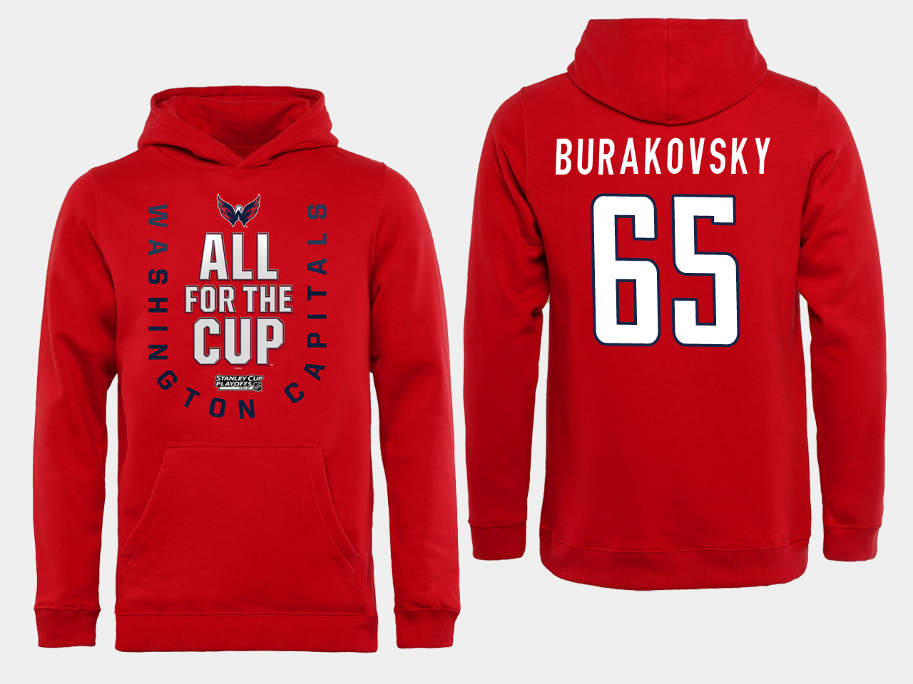 Men NHL Washington Capitals 65 Burakovsky Red All for the Cup Hoodie